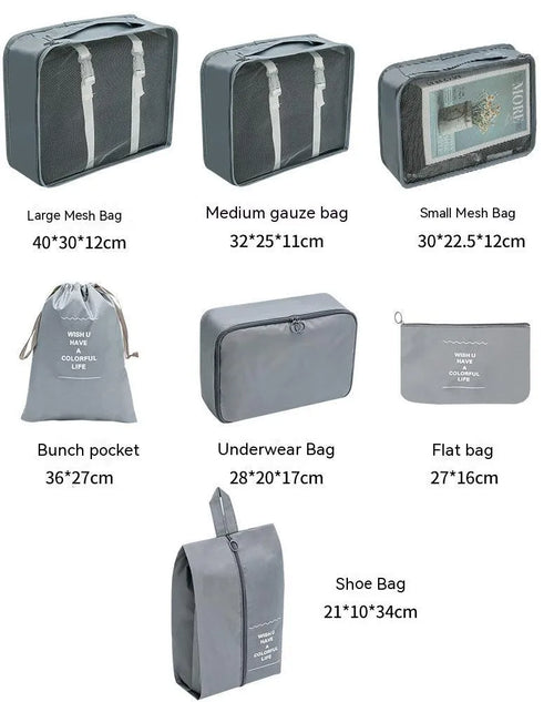 7-piece packing cubes organizer set with dimensions